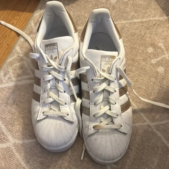 adidas | Shoes | Adidas Classic Superstars White And Gold Sneakers Size 8  Womens | Poshmark